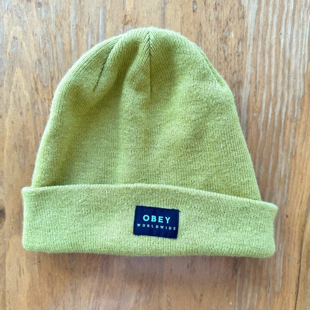 Obey Yellow Green Beanie Skating Skater Winter Warm Ski Snowboard